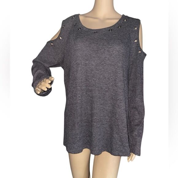CATO Embellished Cold-Shoulder Sweater Size XL Darker Gray |Holiday - Picture 1 of 6